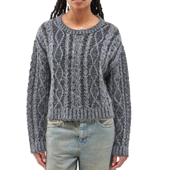 BDG Urban Outfitters Womens S Acid Crop Cable Knit Sweater in Charcoal NEW - Picture 1 of 10